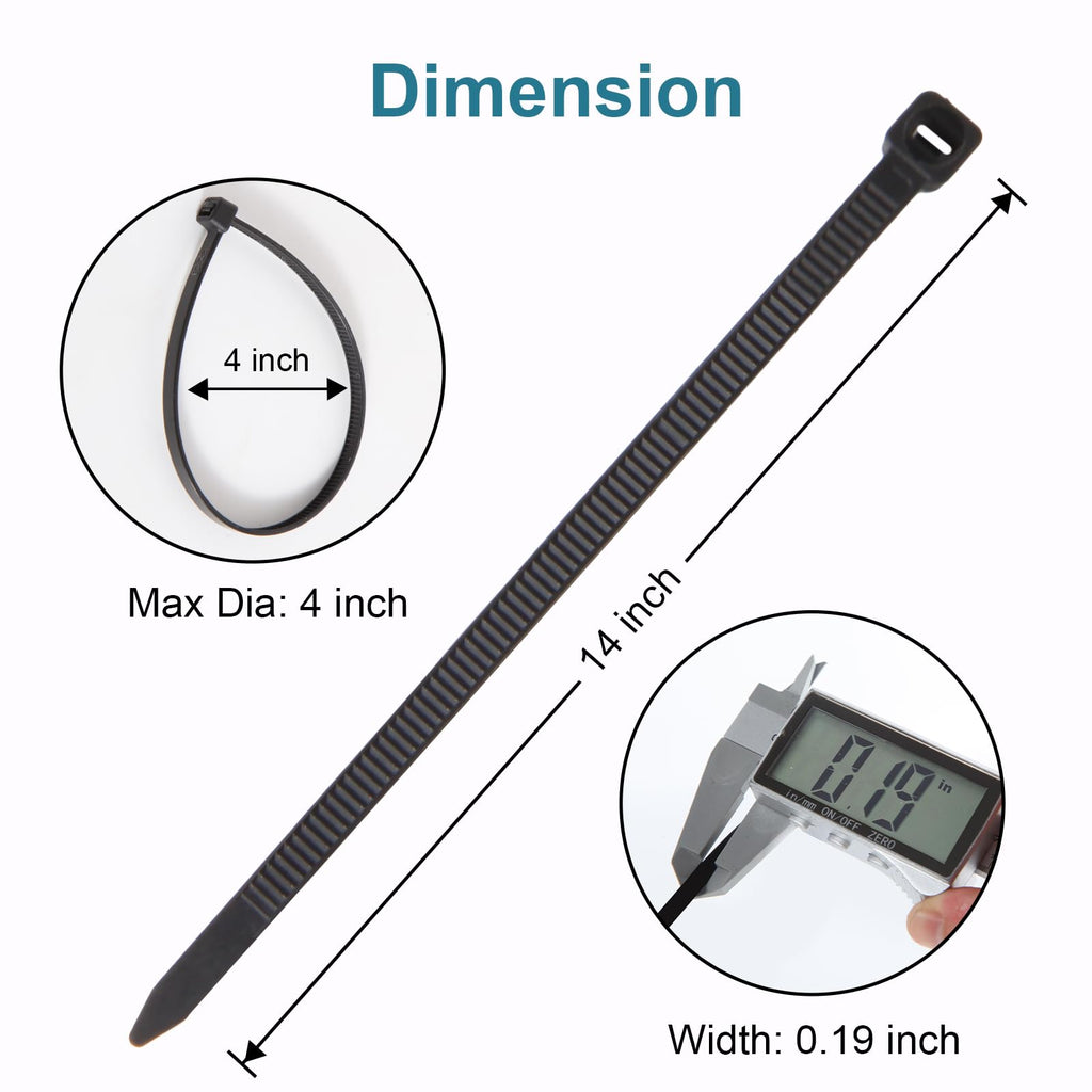 Black Zip Ties Assorted 12+8+6+4 inch, 200 Pack, Cable Ties, UV Resistant Wire Ties for Outdoor Use,Tie Straps, LOCKLOCK