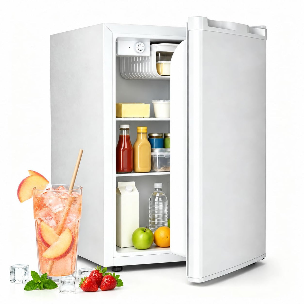 COWSAR 2.6 Cu.Ft Mini Fridge with Freezer, Freestanding Compact Refrigerator with Reversible Door & 7-Speed Thermostat, Small Fridge for Office, Apartment, Gameroom (BLACK)