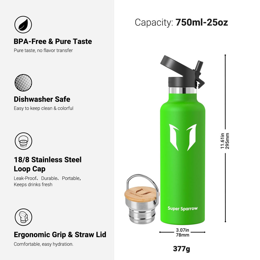 Sparrow Insulated Water Bottle W/Straw -Metal Water Bottles-500ml&750ml&1L
