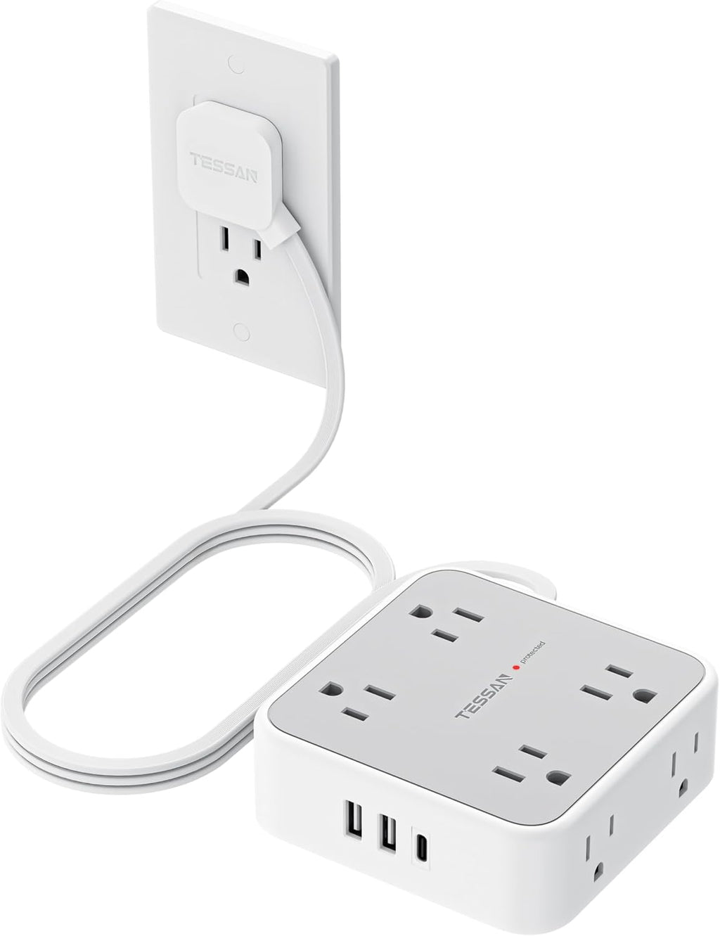 TESSAN Surge Protector Power Strip with 900J Surge Protection, 5 Ft, Grey