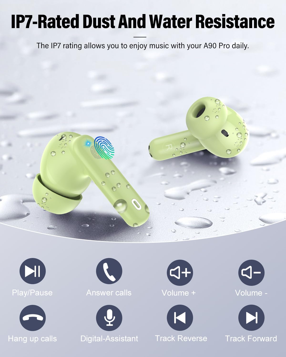 Wireless Earbuds, Bluetooth 5.4 Headphones Bass Stereo/Clear Calls, White