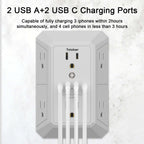Multi Plug Wall Outlet Surge Protector with 6-Outlet & 4 USB Ports(2USB-C)