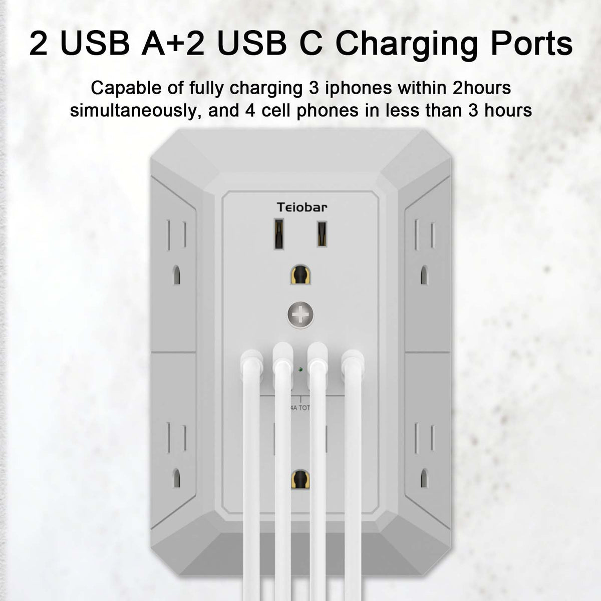 Multi Plug Wall Outlet Surge Protector with 6-Outlet & 4 USB Ports(2USB-C)