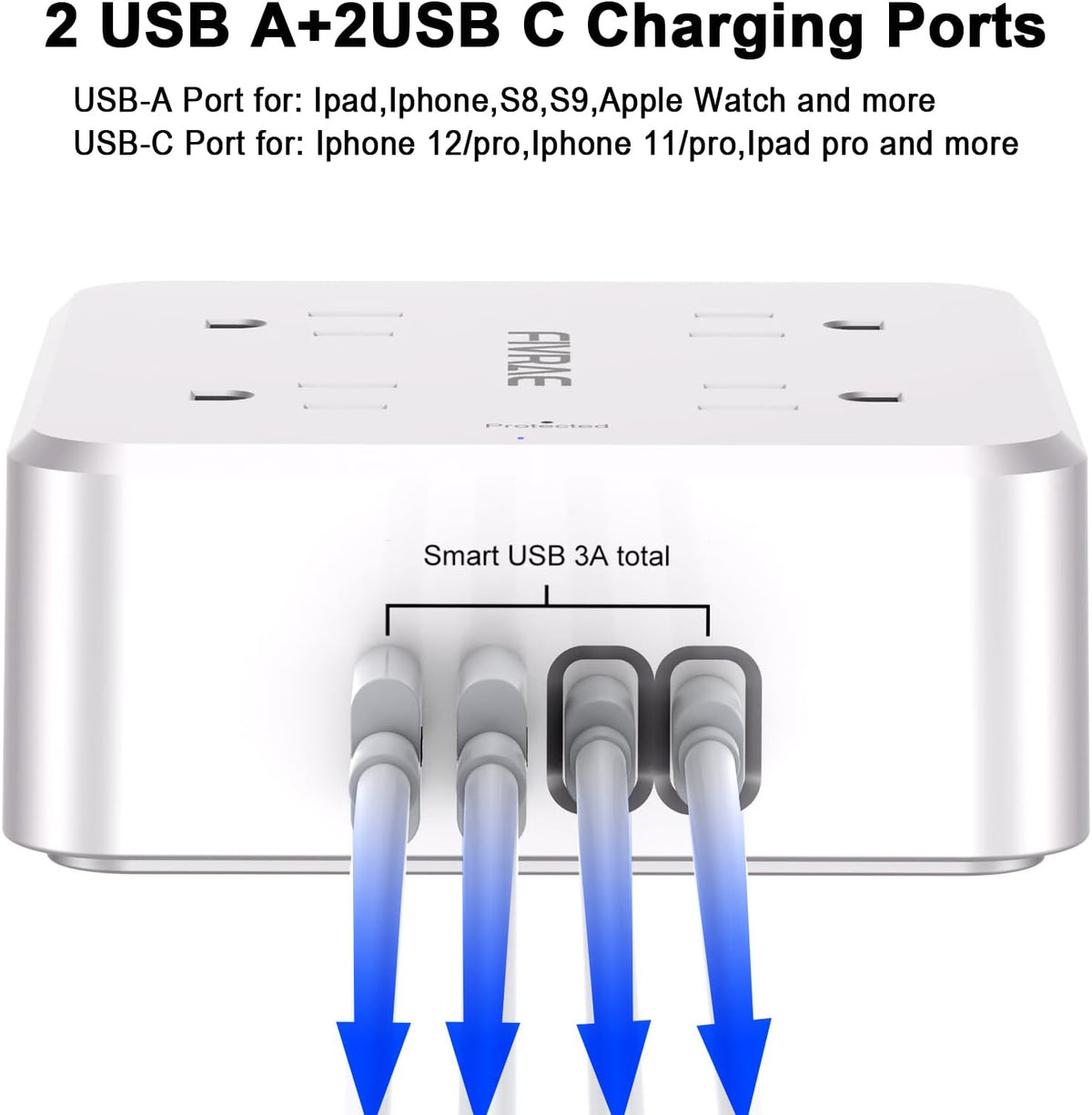 10Ft Extension Cord with Multiple Outlets, 8 Outlets and 4 USB Ports