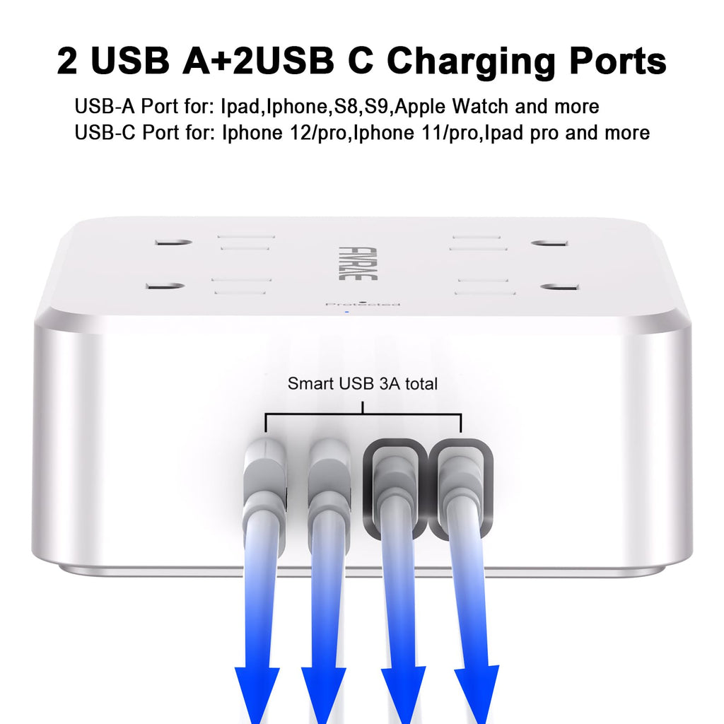 10Ft Extension Cord with Multiple Outlets, 8 Outlets and 4 USB Ports