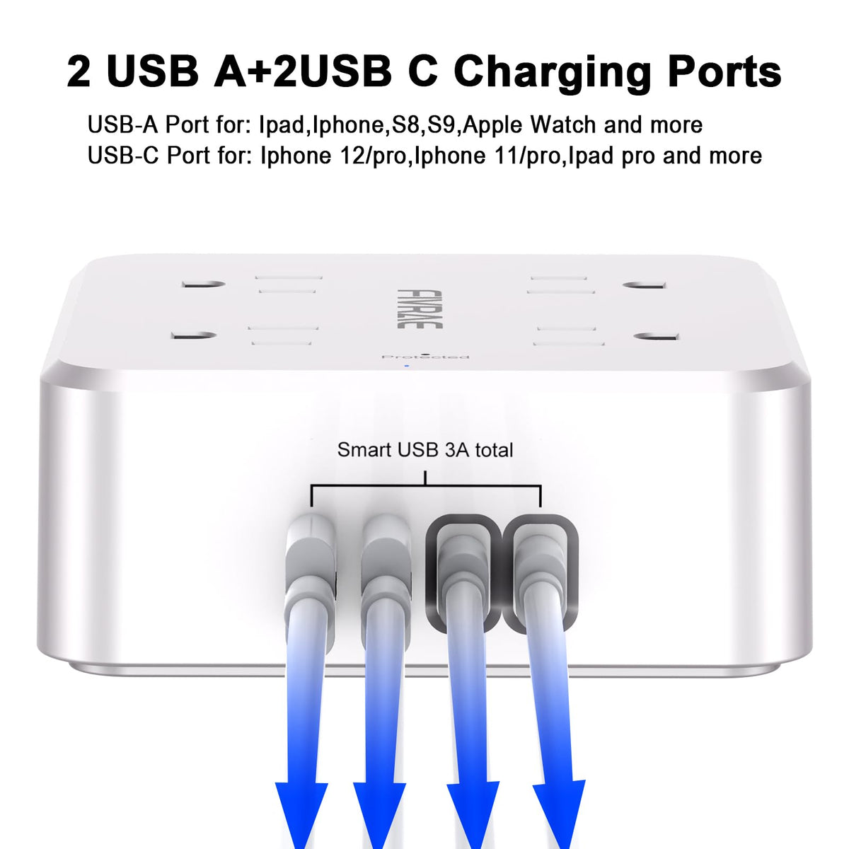 10Ft Extension Cord with Multiple Outlets, 8 Outlets and 4 USB Ports