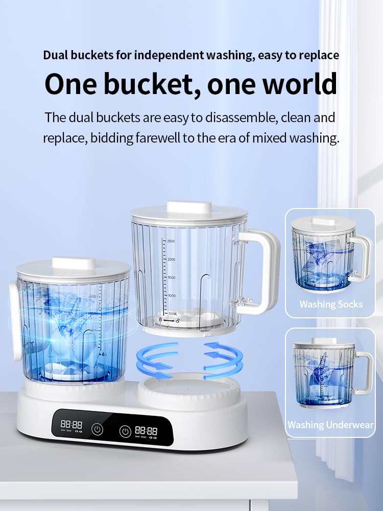 Portable Mini Washing Machine, Rechargeable Underwear Washing Machine Makeup Brush Cleaner Machine Small Clothes Mini Washer for Home, Hotel, Travel and Camping (Cream)
