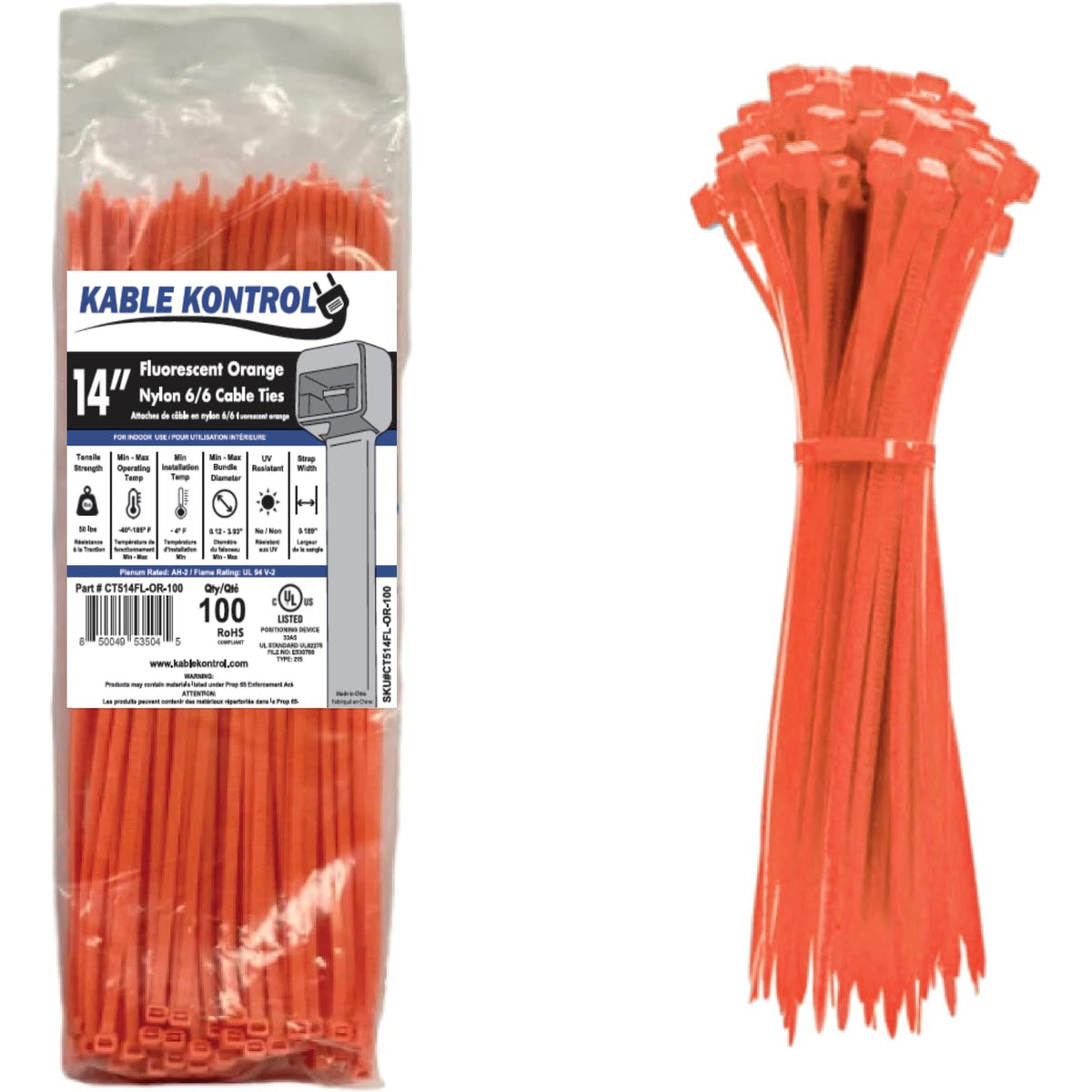 Kable Kontrol Cable Zip Ties, 4 Inch, 100 Pcs, 18lbs Test, Gray