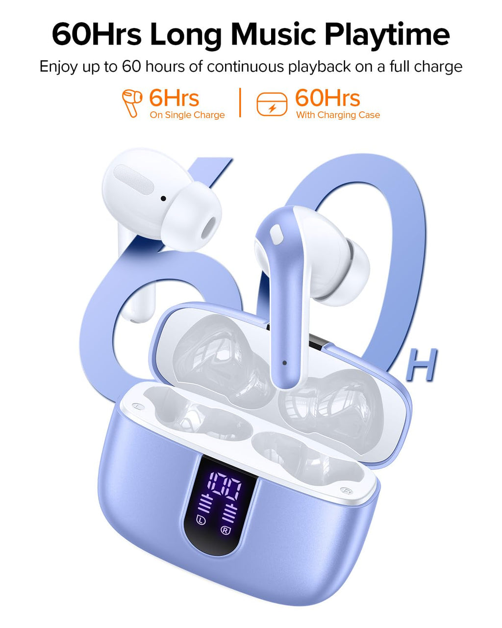 TAGRY Bluetooth Headphones True Wireless Earbuds 60H Playback LED Power Display Earphones with Wireless Charging Case IPX5 Waterproof in-Ear Ear buds with Mic for TV Smart Phone Laptop Computer Sports