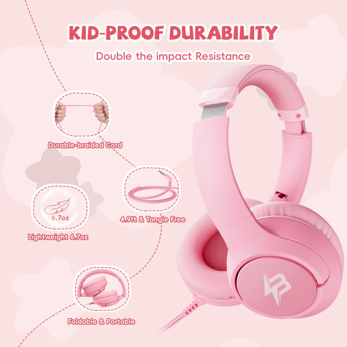 Botesty Sound Kids Headphones Wired for School, 3.5 Plug Safe Volume Purple