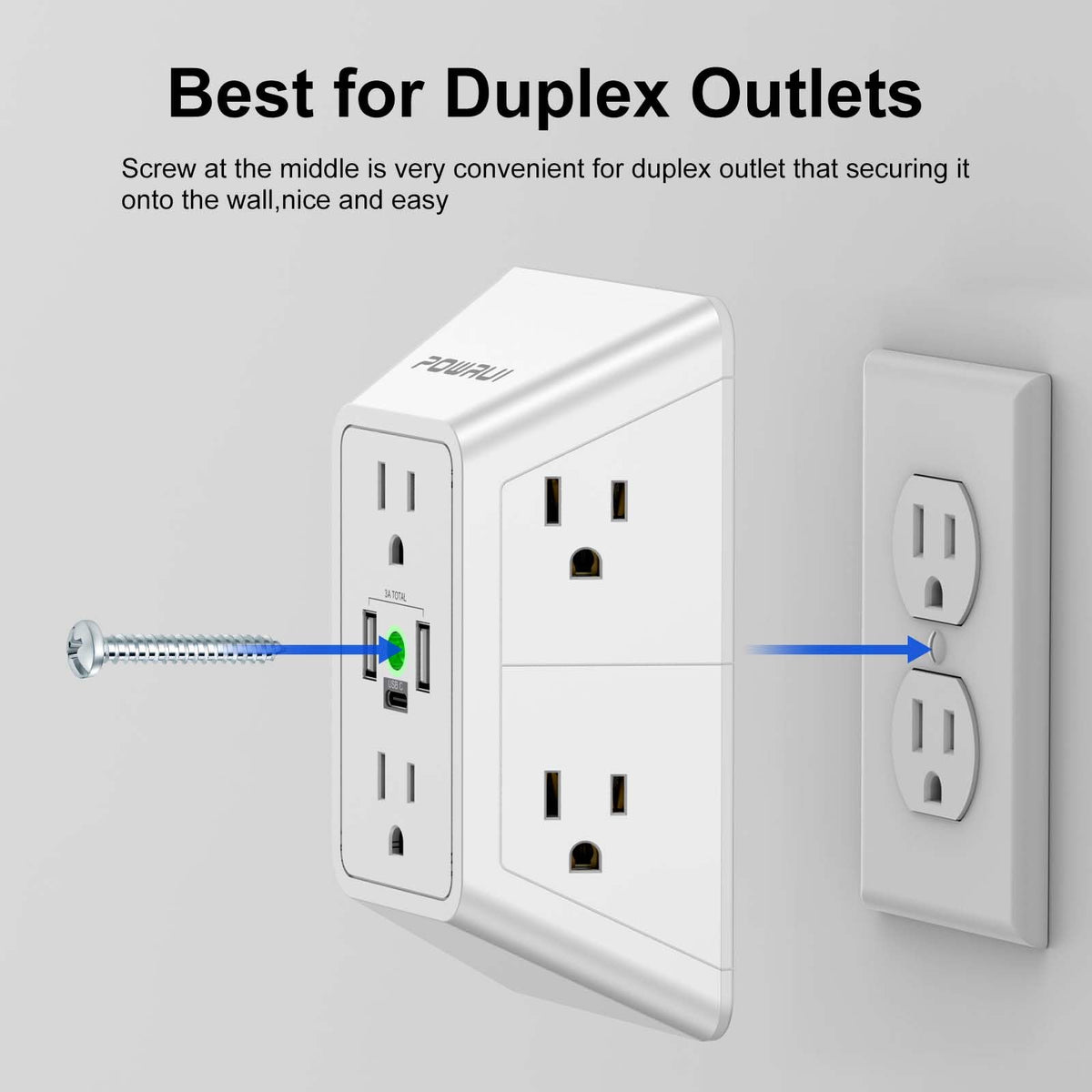 Multi Plug Wall Outlet Night Light, POWRUI 6 Outlet Extender & 3 USB Ports