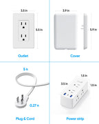 Olcorife Flat Extension Cord with Outlet Cover, Flat Plug Power Strip with 6 Outlets and 3 USB Ports, 8 FT Cord Hidden Outlet Extender for Tight Spaces