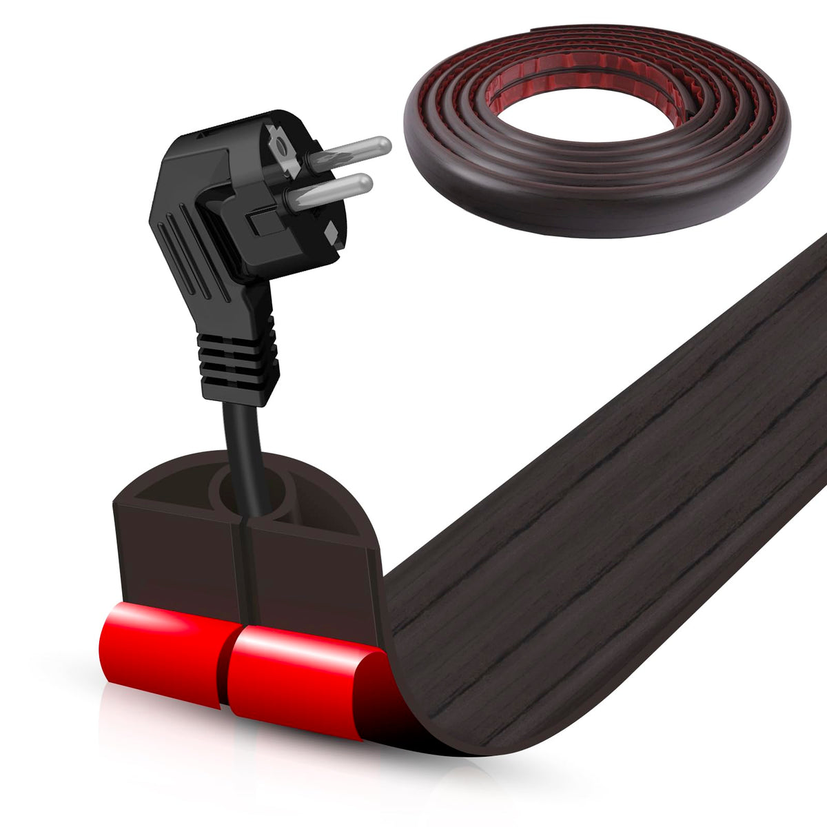 Floor Cord Cover Self Adhesive Cord Hider,3.3FT Cable Management, Extension Strip Protector for Wires, Prevent Cable Trips for Offices, Gyms, Exhibitions Cavity:0.3"(W) x 0.28"(H) Brown Wood