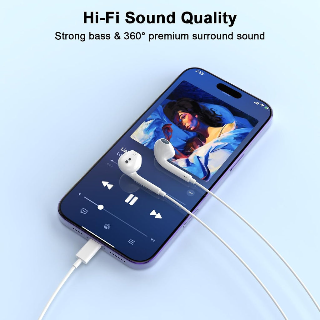 2 Pack [Apple MFi Certified] Wired Earphones for iPhone 14 13 12 11 Pro Max