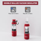 Exllena Insulated Black Water Bottles 750ml with Clip, Double Wall Vacuum Drinks Bottle Keeps Drinks Cold 24 Hrs/Hot 12 Hrs, Stainless Steel Water Bottle BPA Free