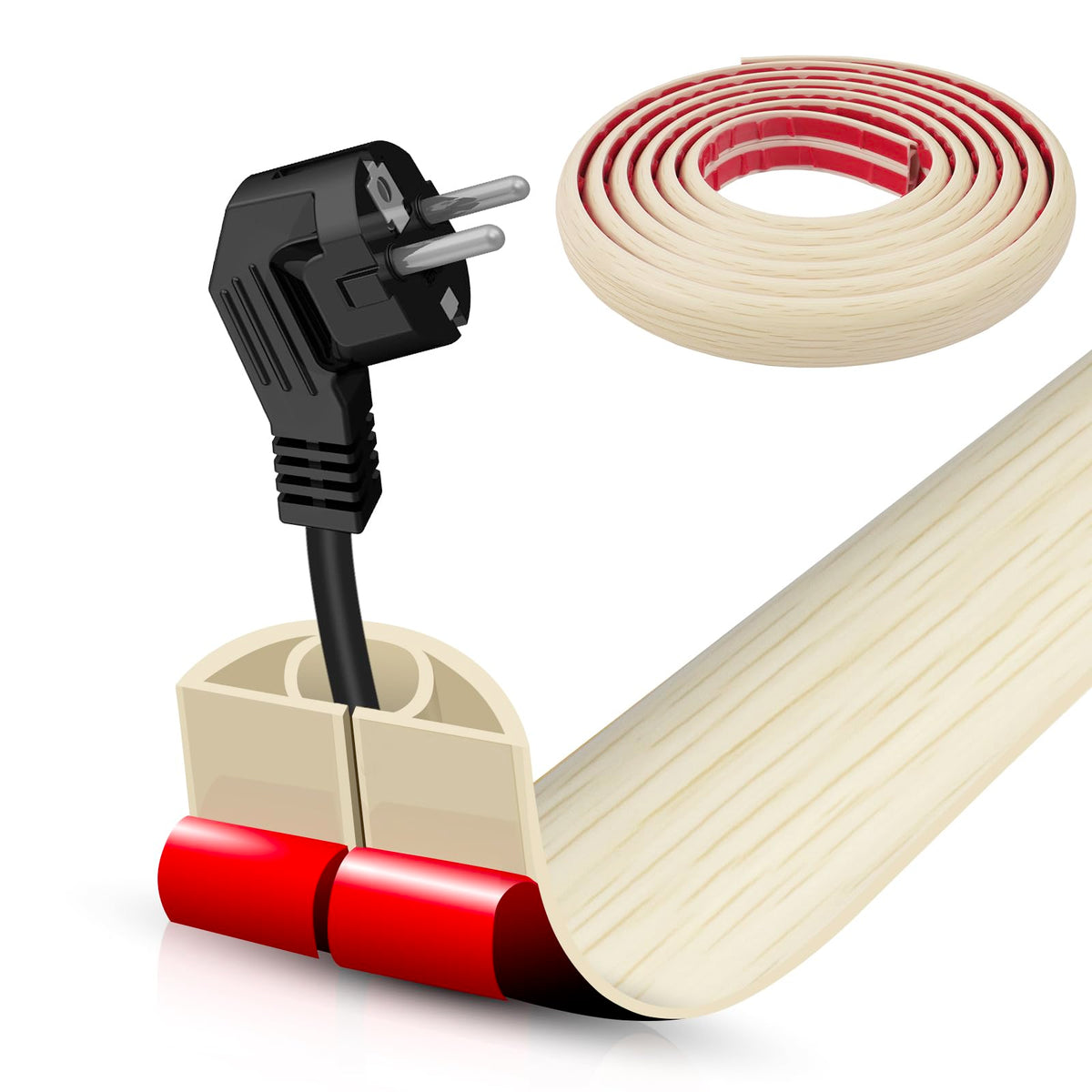 Floor Cord Cover Self Adhesive Cord Hider,3.3FT Cable Management, Extension Strip Protector for Wires, Prevent Cable Trips for Offices, Gyms, Exhibitions Cavity:0.3"(W) x 0.28"(H) Brown Wood