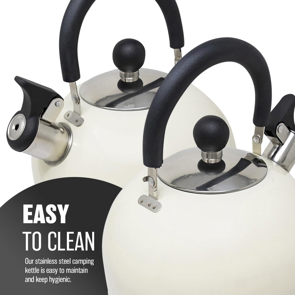 2.5L Stainless Steel Whistling Kettle - Suitable for Fishing, Camping, Hiking, Indoor & Outdoor | Camping Kettle for Gas Stove, Electric Stove, Camp Fire | Lightweight, Fast Boil, Phenolic Handle