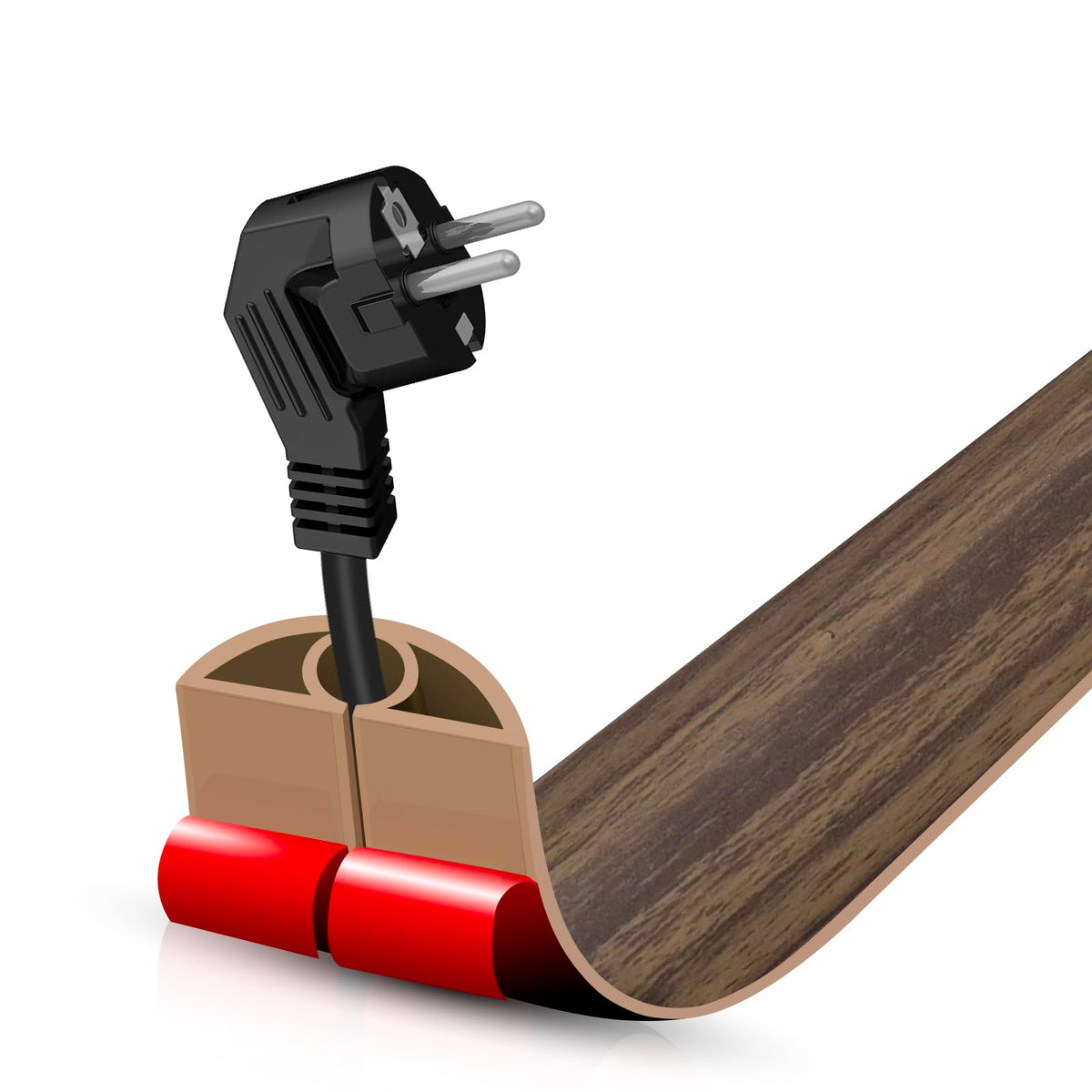 Floor Cord Cover Self Adhesive Cord Hider,3.3FT Cable Management, Extension Strip Protector for Wires, Prevent Cable Trips for Offices, Gyms, Exhibitions Cavity:0.3"(W) x 0.28"(H) Brown Wood