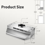 Tieasy Under Cabinet Range Hood 24 Inch, 400 CFM Stainless Steel Convertible Vent Hood with 2 Speed Exhaust Fan and Rocker Switch Control, Ducted/Ductless Kitchen Hood with Multiple Venting Options