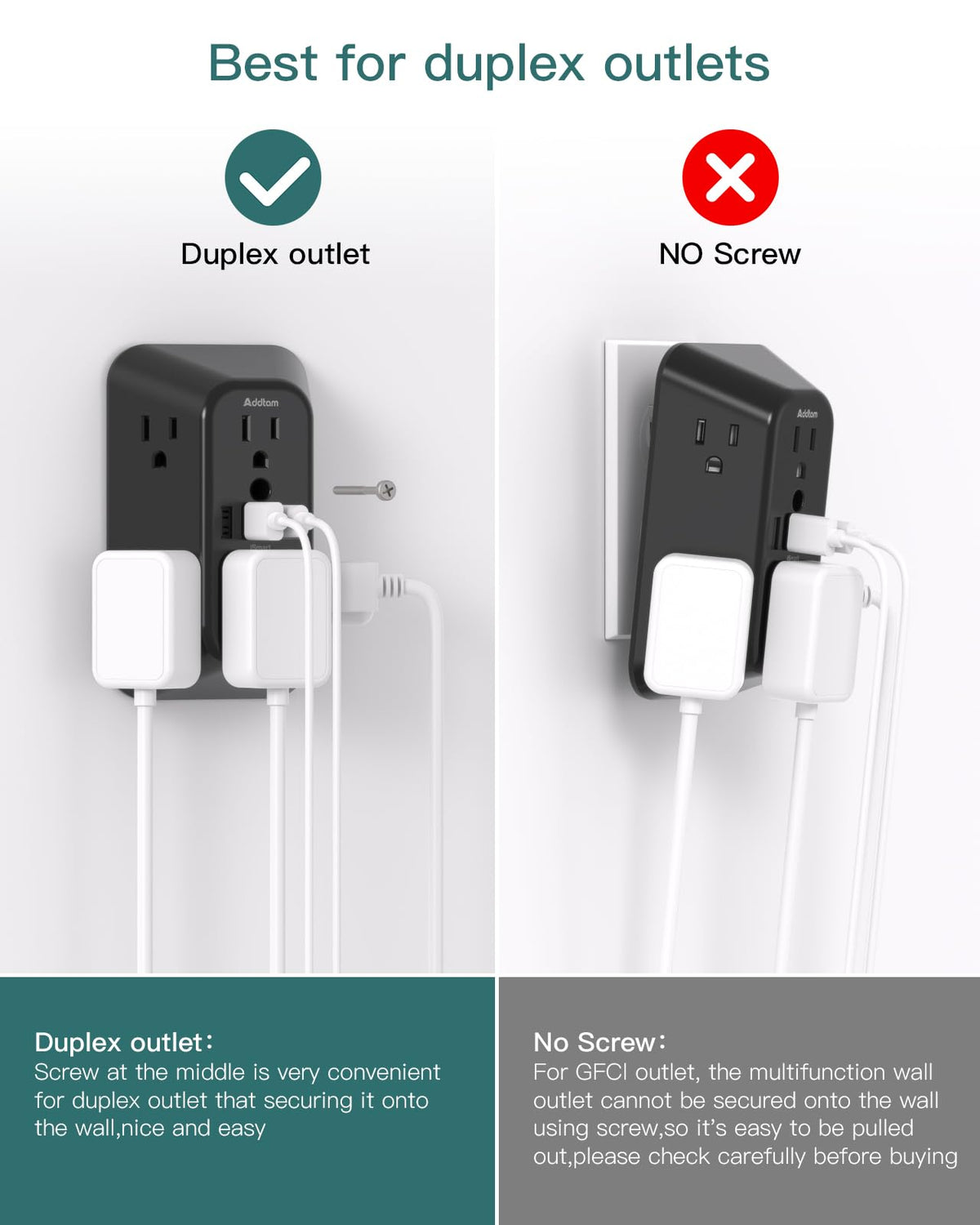 Addtam 6-Outlet Extender Surge Protector, Multi Plug Wall Outlet with 4 USB Wall Charger(PD 30W), Plug Extension Outlet with 1800J, Outlet Splitter Power Strip for Home Office, White