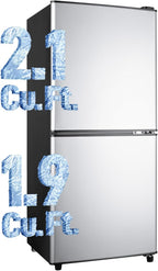 Anypro 4.0 Cu.Ft Fridge with Bottom Freezer, 2 Door Refrigerator with Drawer, 7 Level Temperatures and Adjustable Shelves for Bedroom, Dorm, Office, Apartment, Silver