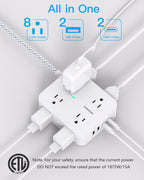 HANYCONY Surge Protector Power Strip, 10 Ft Braided Extension Cord, 1080J