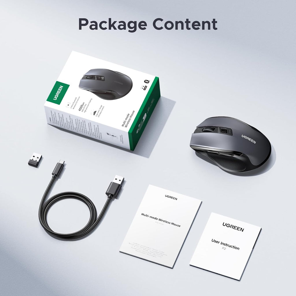 UGREEN Wireless Mouse, Bluetooth & 2.4GHz Silent Mouse, USB-C Rechargeable