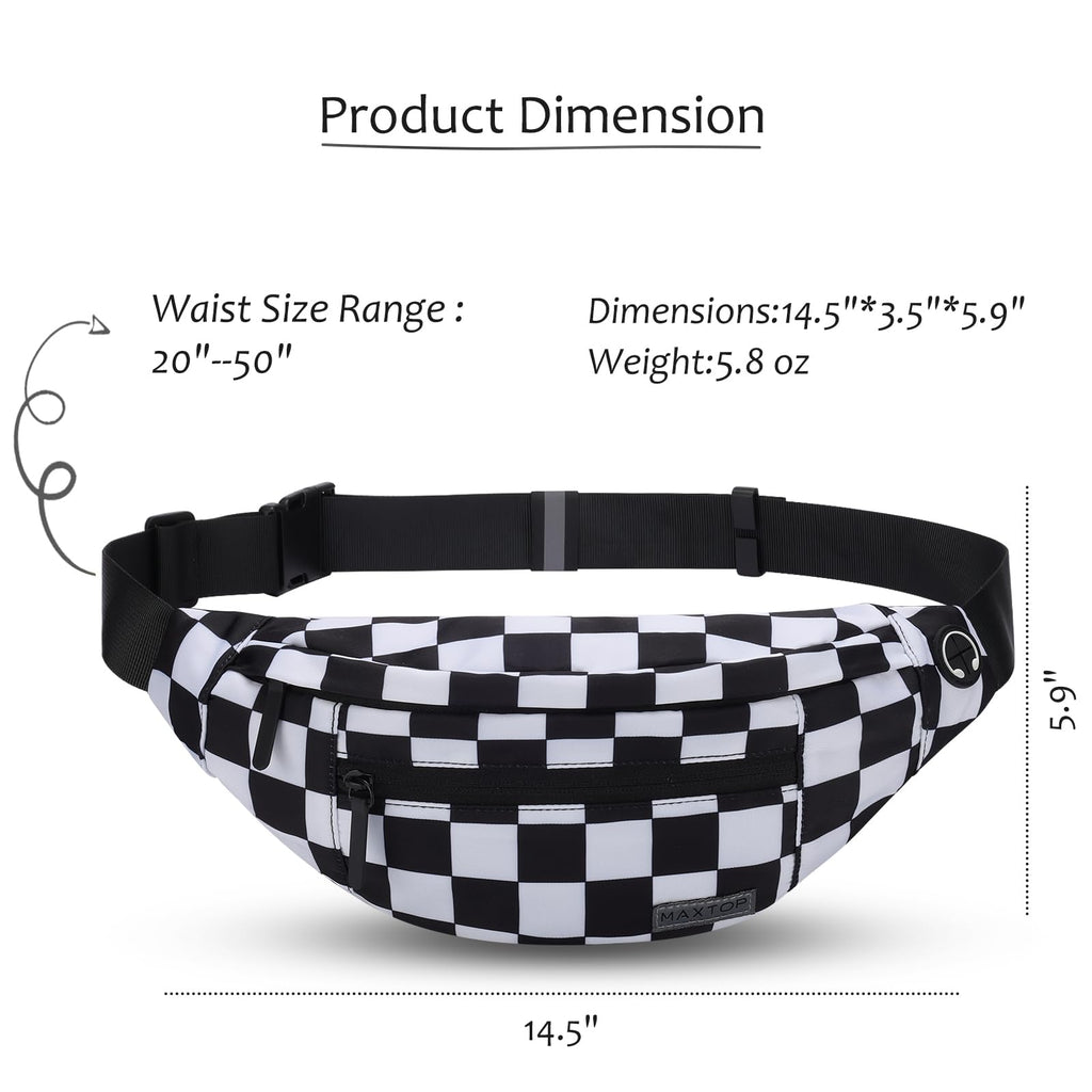 MAXTOP Large Bumbag Waist Fanny Pack Running Belt for Men Women Unisex Bum Bag with Headphone Jack and 4-Zipper Pockets Adjustable Belt for Travel Running Jogging Workout Hiking Gifts All Black