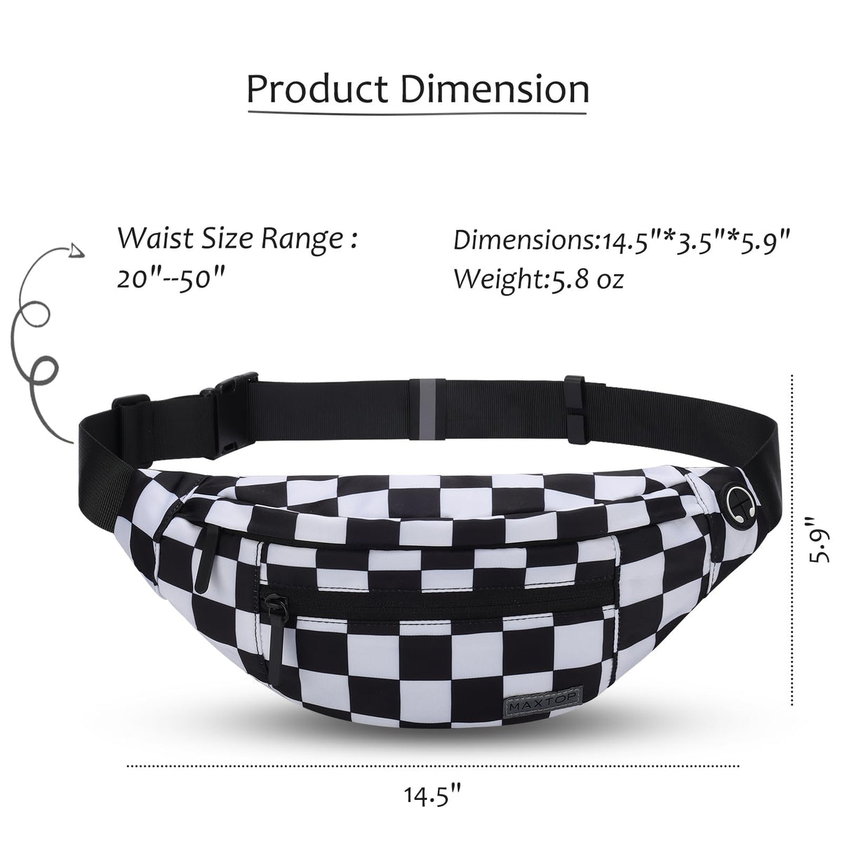 MAXTOP Large Bumbag Waist Fanny Pack Running Belt for Men Women Unisex Bum Bag with Headphone Jack and 4-Zipper Pockets Adjustable Belt for Travel Running Jogging Workout Hiking Gifts All Black