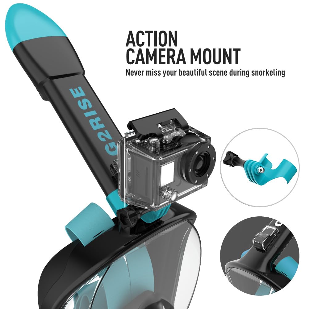 G2RISE SN01 Full Face Snorkel Mask with Detachable Camera Mount, Anti-Fog and Foldable Design, Advanced Breathing System for a Safe Adults/Kids Snorkeling Experience