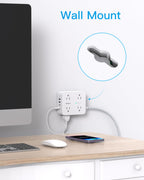 HANYCONY Surge Protector Power Strip, 10 Ft Braided Extension Cord, 1080J