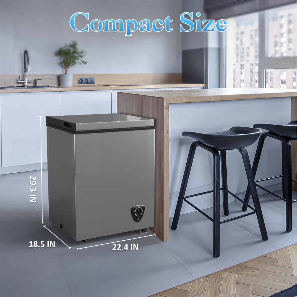 LifePlus Chest Freezer - 3.5 Cubic Feet Compact Deep Freezer Small Freezer 7 Adjustable Temperature with Removable Basket, Energy Saving Super Quiet for Garage, Office, Kitchen, or Apartment, Gray