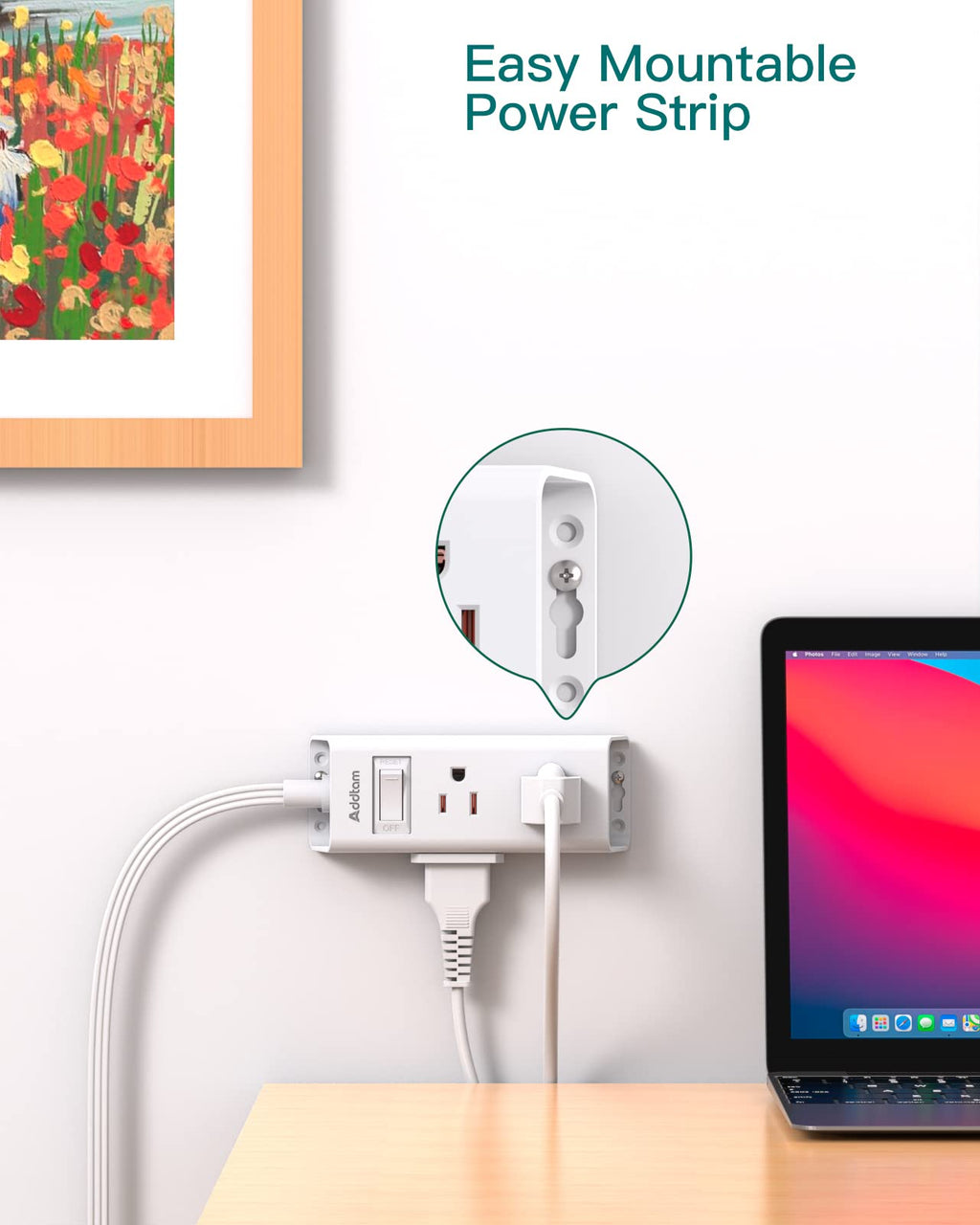 Cruise Essentials - Flat Plug Power Strip, Addtam 5 ft Ultra Flat Extension Cord with 6 Outlets Extender, No Surge Protector for Cruise Ship, Travel, Dorm, Home Office,Black