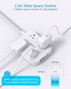 10 Ft Extension Cord, Flat Power Strip with 4 Outlets 4 USB Ports (2 USB C)