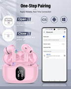 Wireless Earbuds, Bluetooth 5.4 Headphones Bass Stereo/Clear Calls, White
