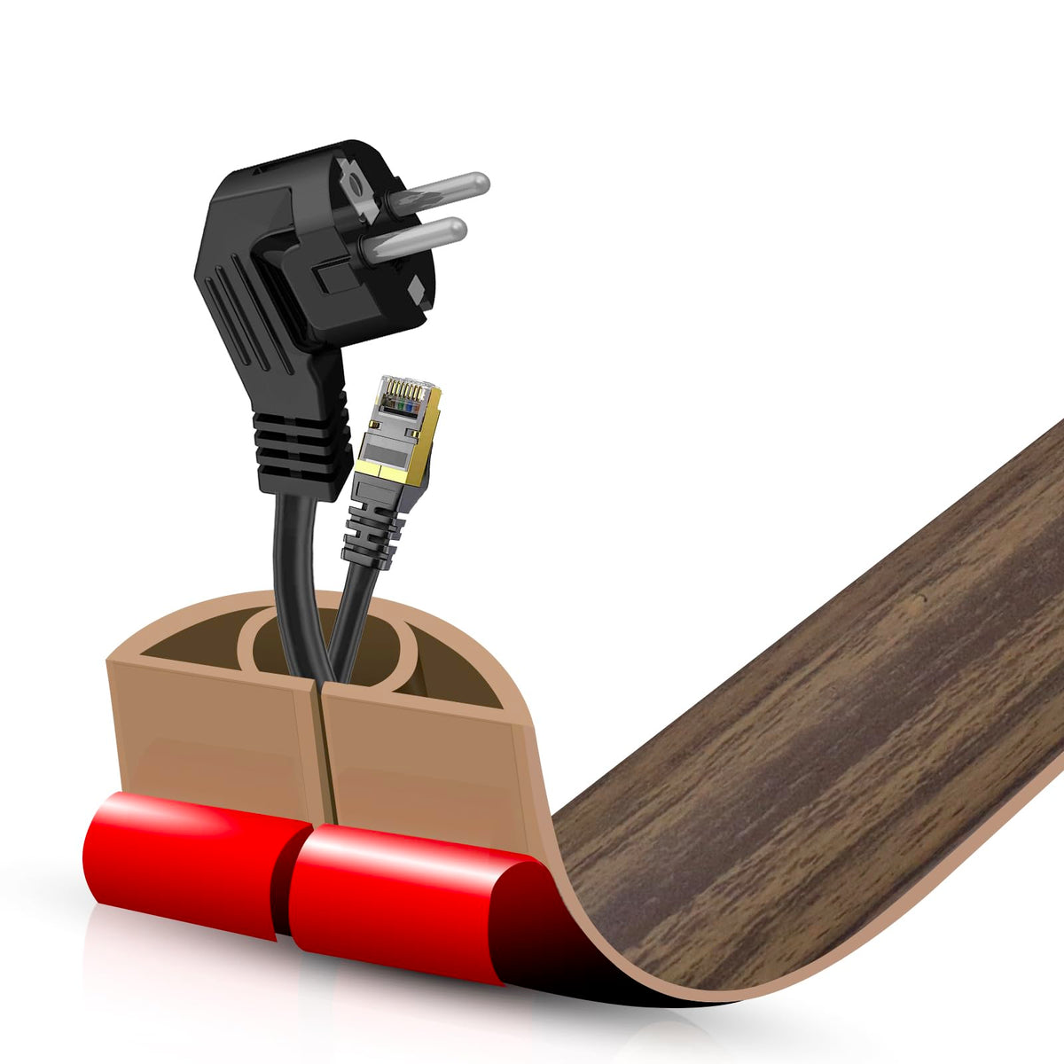 Floor Cord Cover Self Adhesive Cord Hider,3.3FT Cable Management, Extension Strip Protector for Wires, Prevent Cable Trips for Offices, Gyms, Exhibitions Cavity:0.3"(W) x 0.28"(H) Brown Wood