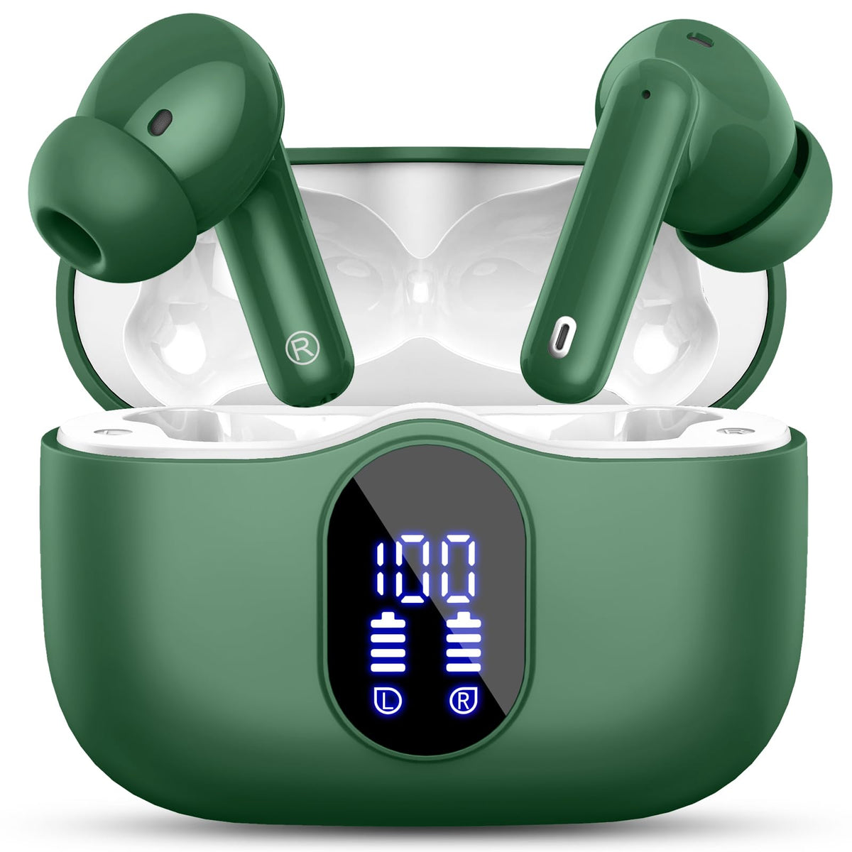 Wireless Earbuds, Bluetooth 5.4 Headphones Bass Stereo/Clear Calls, White
