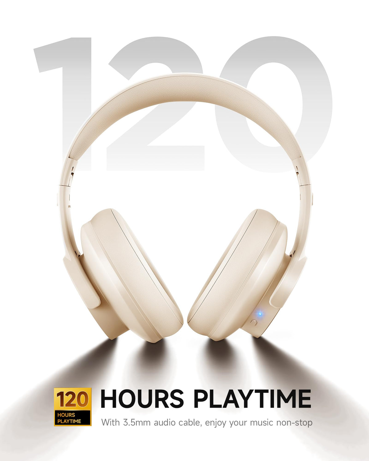 Picun B8 Wireless Bluetooth Headphones, 120H Playtime, 3EQ Modes, Black