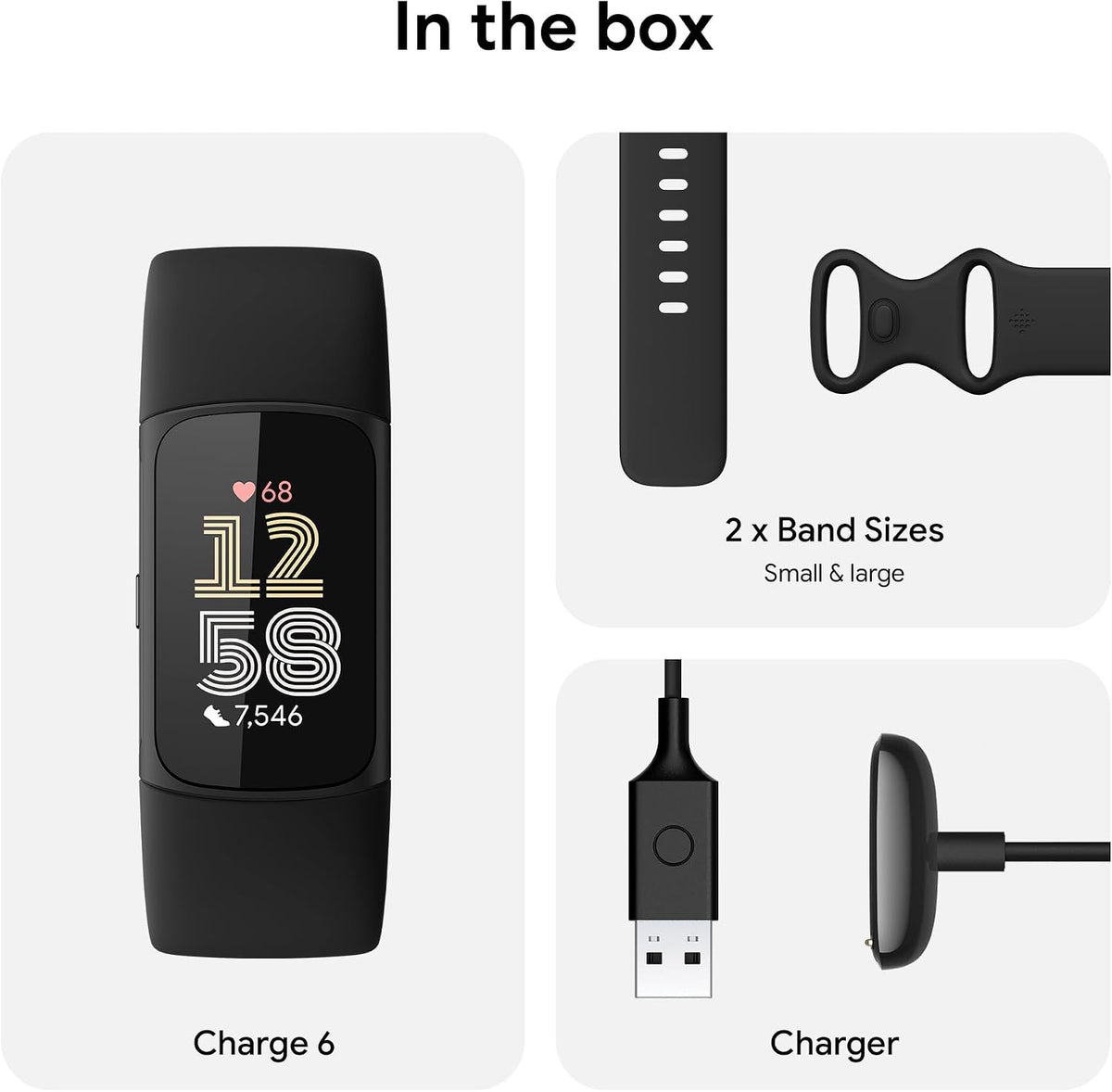 Fitbit Google Charge 6 Activity Tracker with 3 Months Google Health Membership Included, 7 Days Battery Life and Google Wallet and Maps, Obsidian/Black Aluminum