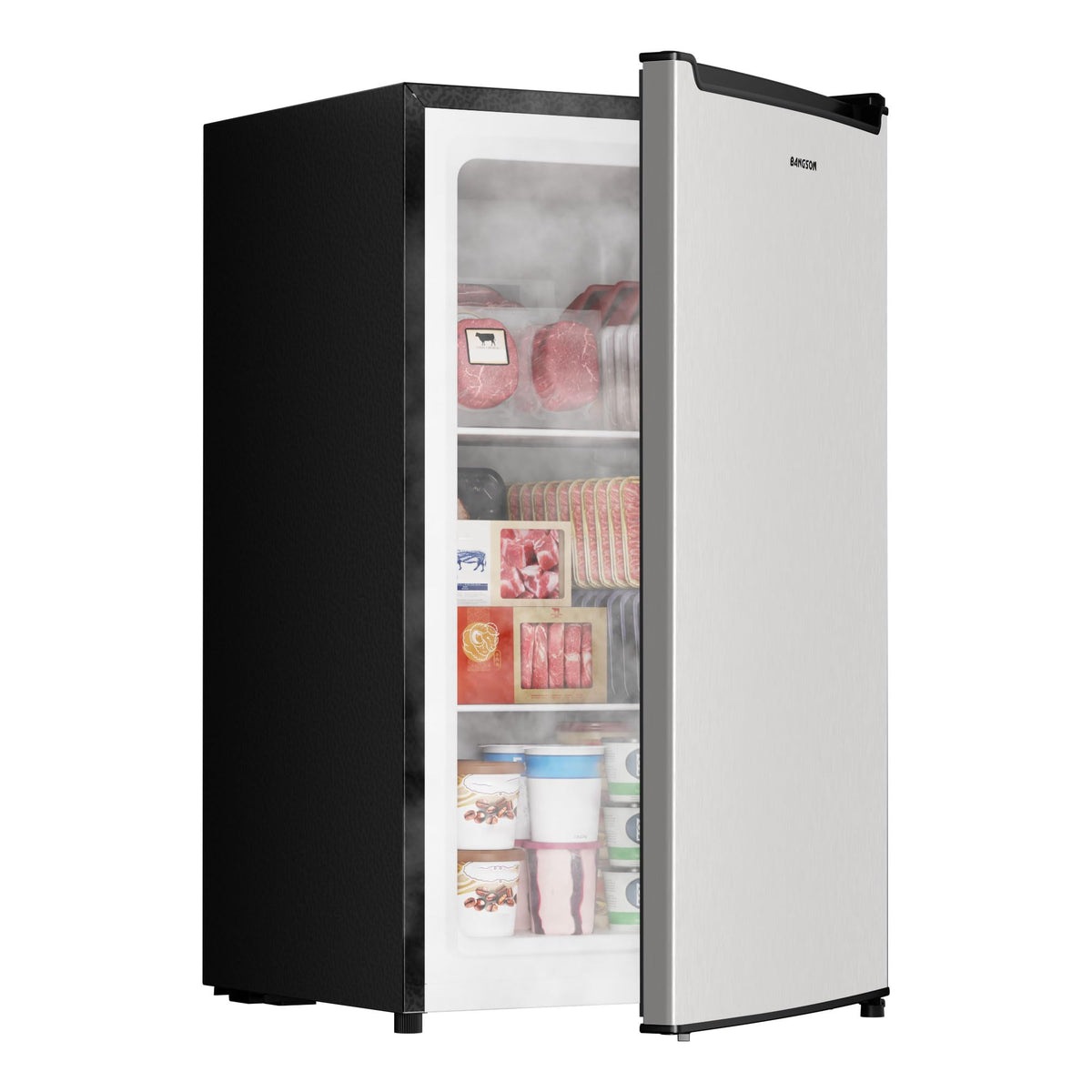 BANGSON 1.1 Cu.ft Upright Mini Freezer for Dorms Apartment, Silver