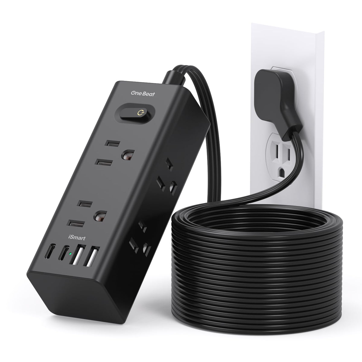 One Beat 10Ft Extension Cord with Multiple Outlets,Flat Plug Power Strip