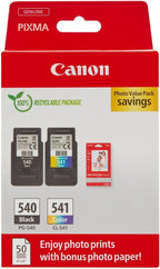 Canon PG-540 + CL-541 FINE Genuine Ink Cartridges + Photo Paper