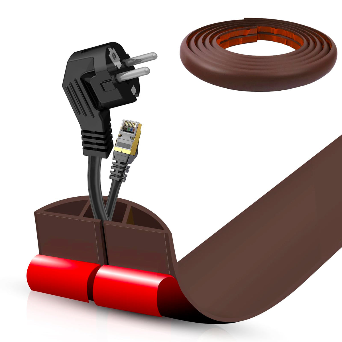 Floor Cord Cover Self Adhesive Cord Hider,3.3FT Cable Management, Extension Strip Protector for Wires, Prevent Cable Trips for Offices, Gyms, Exhibitions Cavity:0.3"(W) x 0.28"(H) Brown Wood