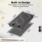 2 Burner Electric Cooktop 110V 2000W Countertop or Built-in