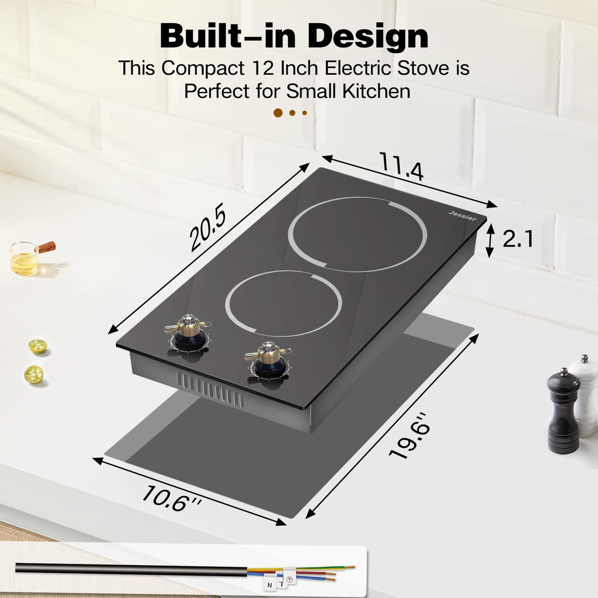 2 Burner Electric Cooktop 110V 2000W Countertop or Built-in