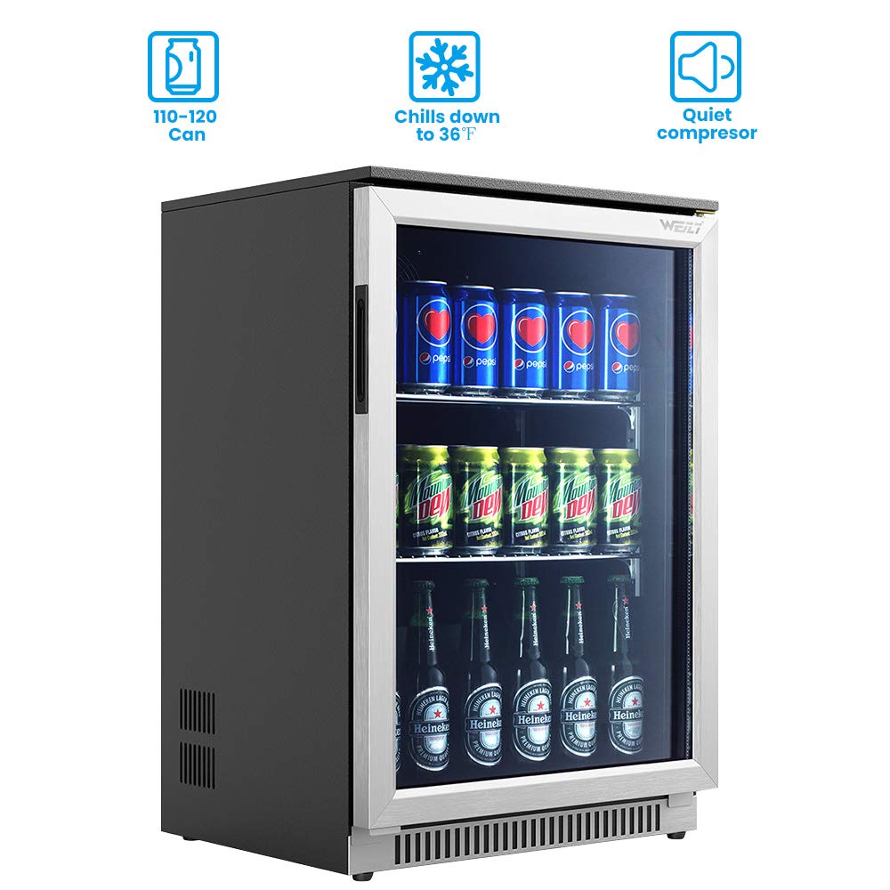 Weili 20 Inch Under Counter Beverage Refrigerator with Glass Door, 120 Can
