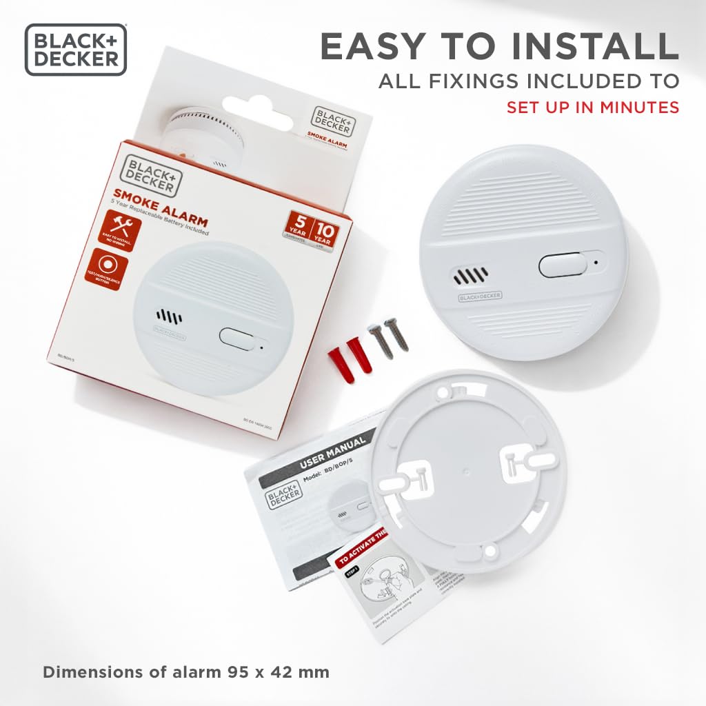 BLACK+DECKER Smoke Alarm for Home 10 Year Life with 9v Replaceable Battery