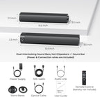 Sound Bar for Smart TV, Soundbar with Bluetooth/ARC/Opt/AUX Connect, Auto Volume Boost, 3 Equalizer Modes, 2 in 1 Detachable Soundbar for TV/PC/Gaming/Projectors