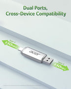 Acer UT300 USB 3.0 Flash Drive 32GB, Memory Pen Stick with Transfer Speeds Up to 150 MB/s, USB Type-C Typc-A Thumb Drive for Phones, Laptops, TVs and Audio Equipment