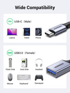 UGREEN 10Gbps USB C to USB Adaptor for iPhone, iPad, MacBook, Galaxy Grey